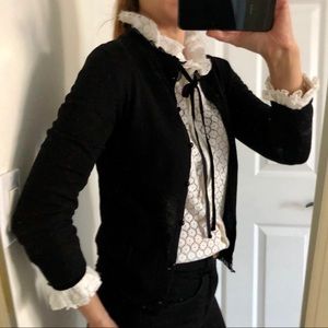 J Crew 100% Merino Wool Ruffle Cardigan Black XS